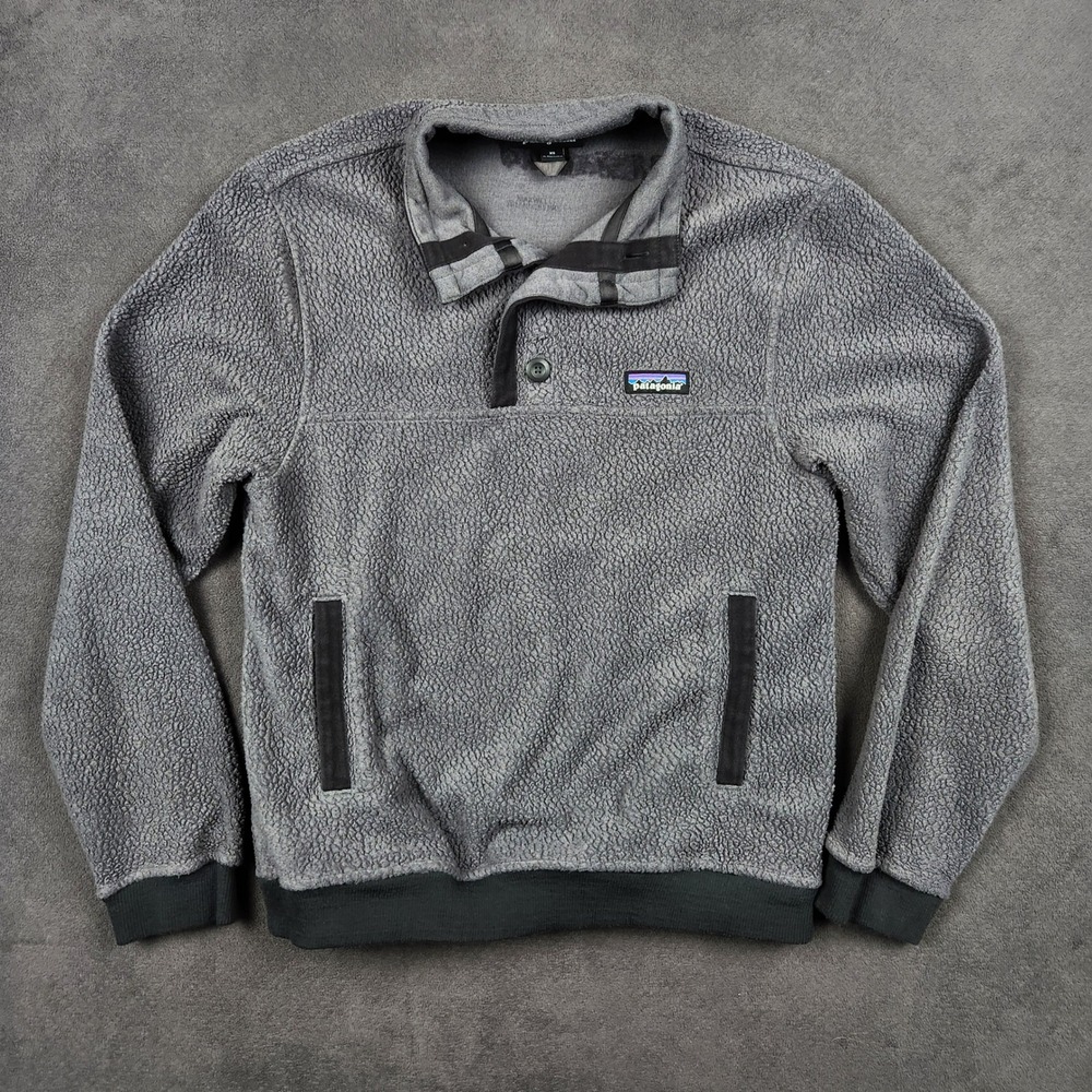 Patagonia Shearling Button Pullover Mens XS Forge Gray Fleece Pockets 26140
